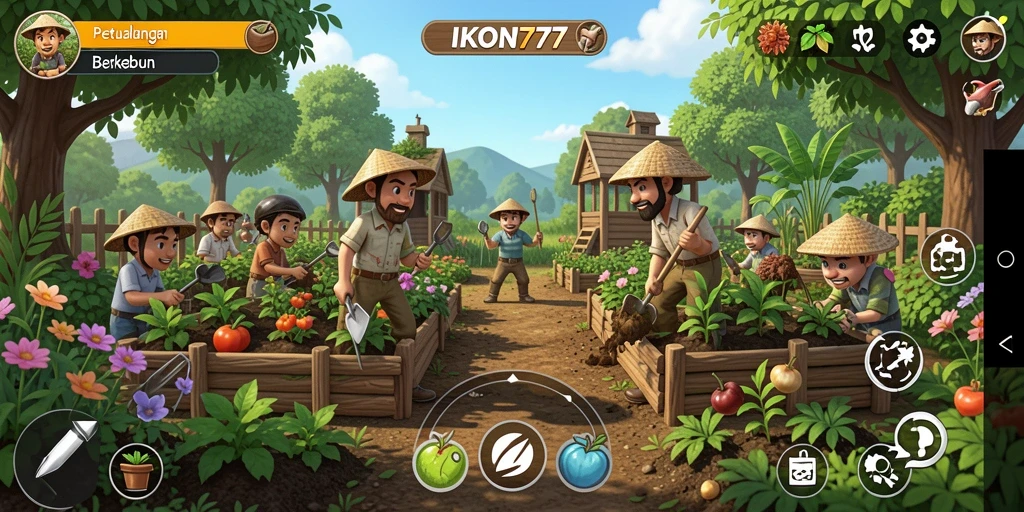Screenshot gameplay IKON777 dengan aktivitas berkebun yang menarik.