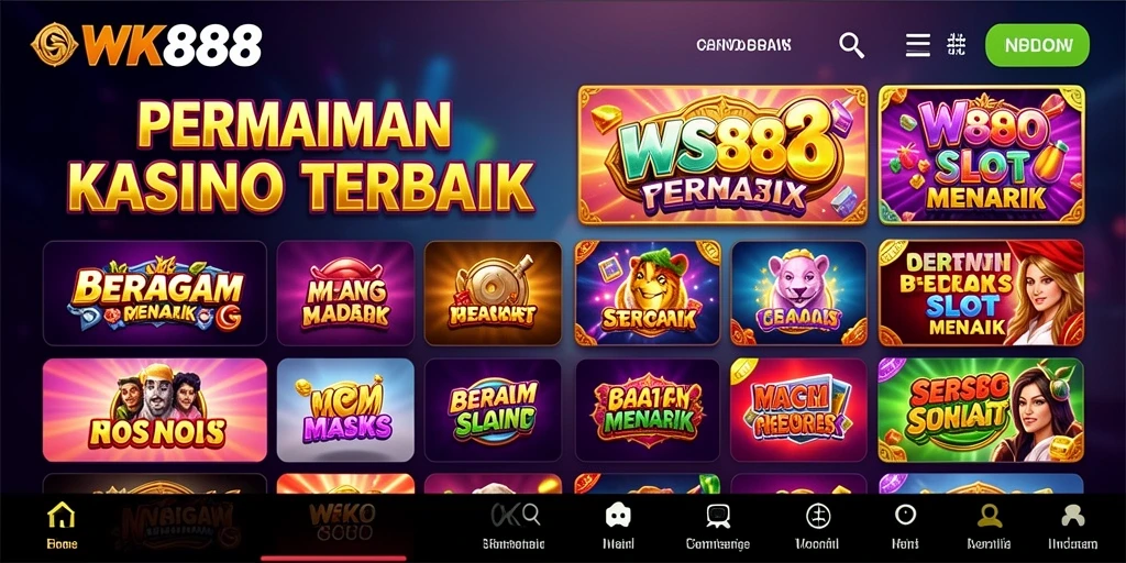 Tampilan gameplay menarik dan seru di WK888 dengan beragam slot kasino.